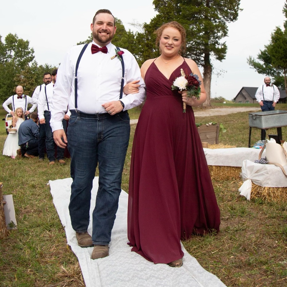 Davids bridal wine bridesmaid dress
